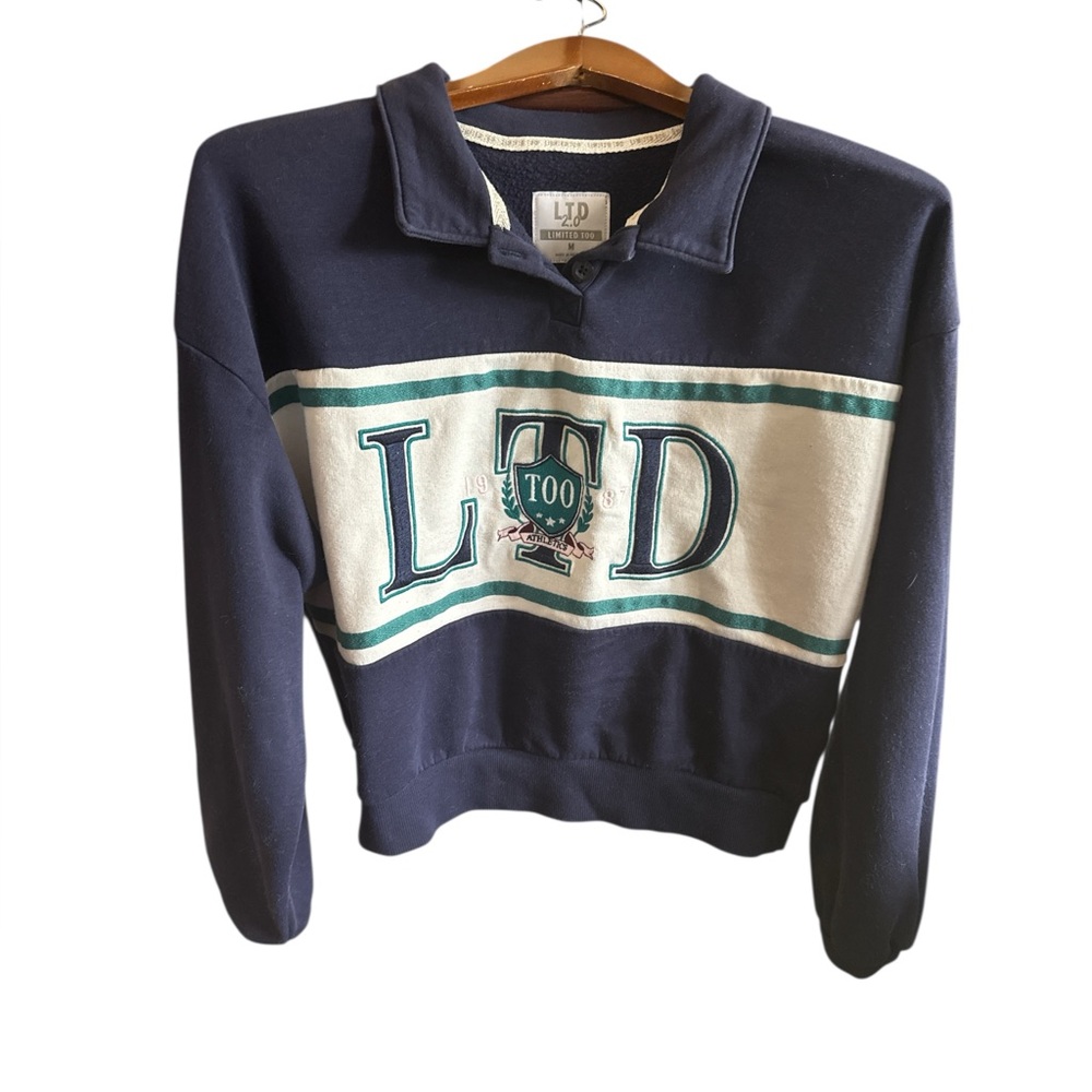 LTD 2.0 Limited Too Navy and Cream Logo Rugby Sweatshirt Preppy Pullover Top
